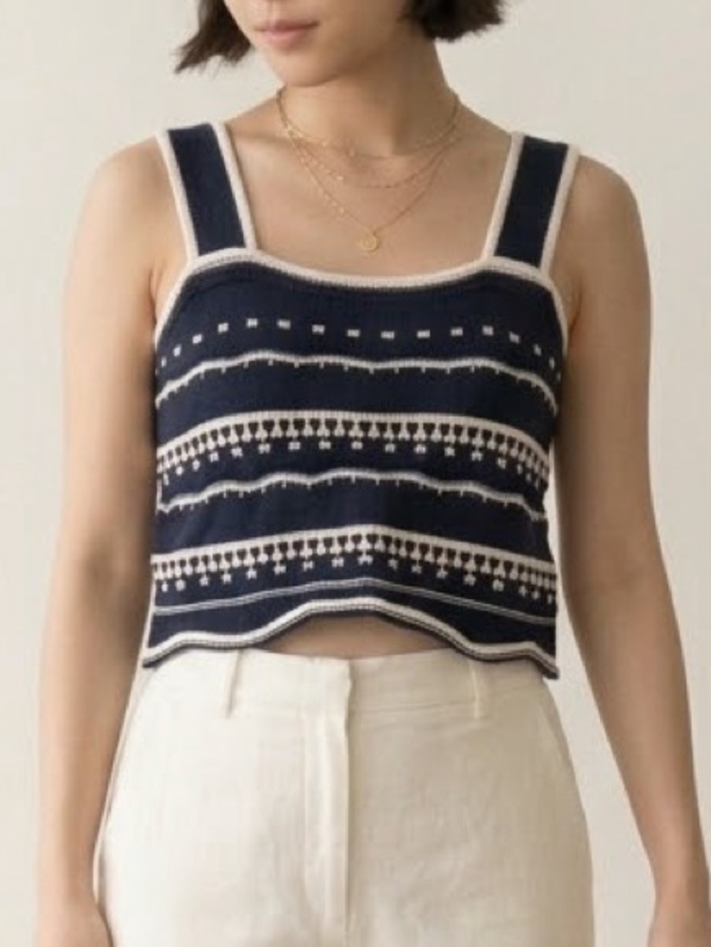 Entro Knit Tank Top Size Medium Crochet Navy Boho